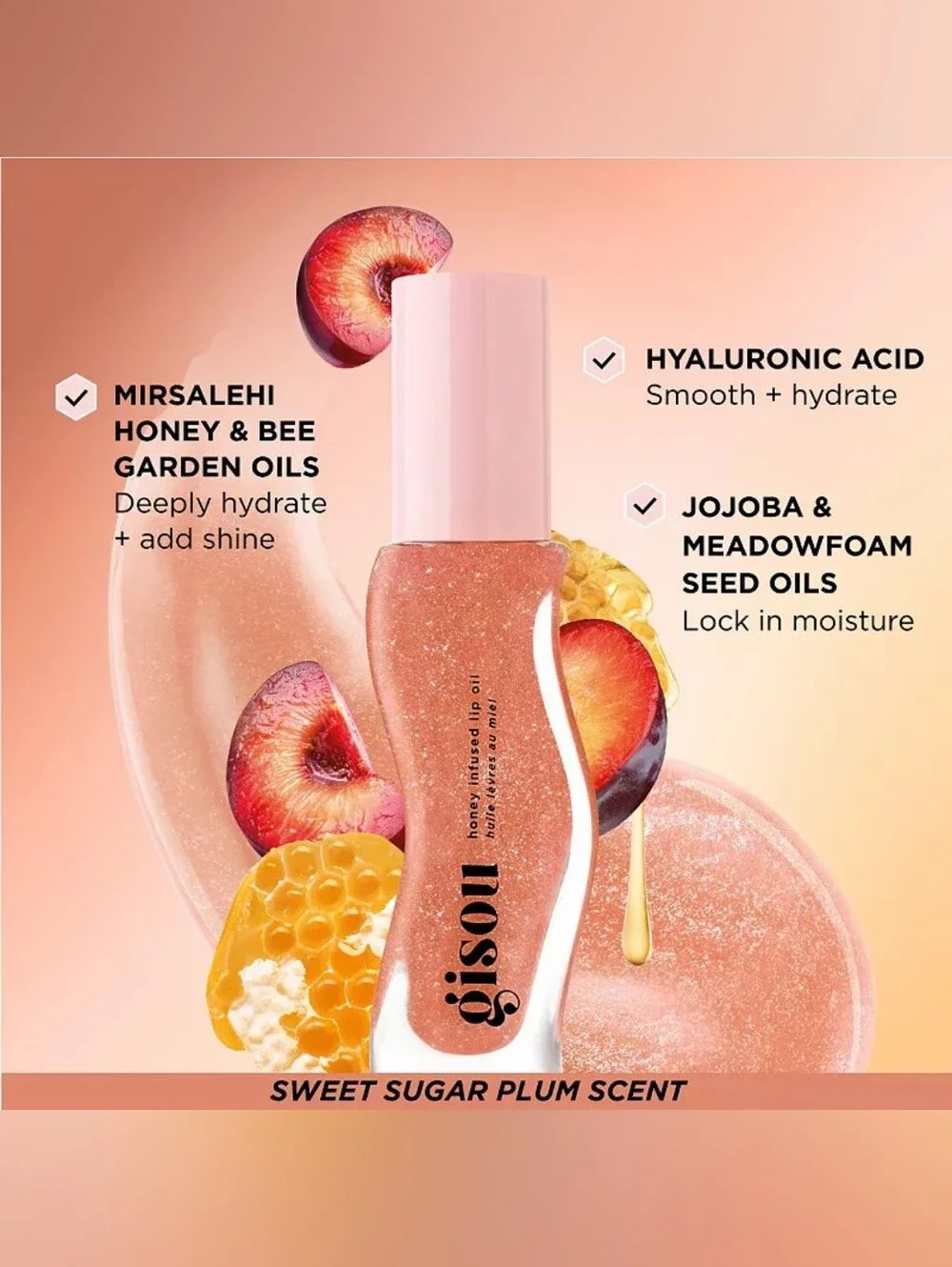 Gisou Honey Infused Hydrating Lip Oil in Glazed Plum, NIB